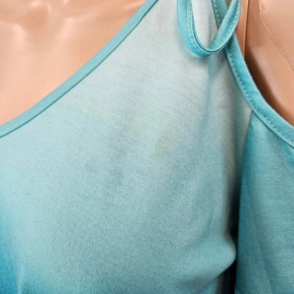 SHEIN XL Blue Ombre Cold Shoulder Side Not Top (small stains) - Picture 4 of 7